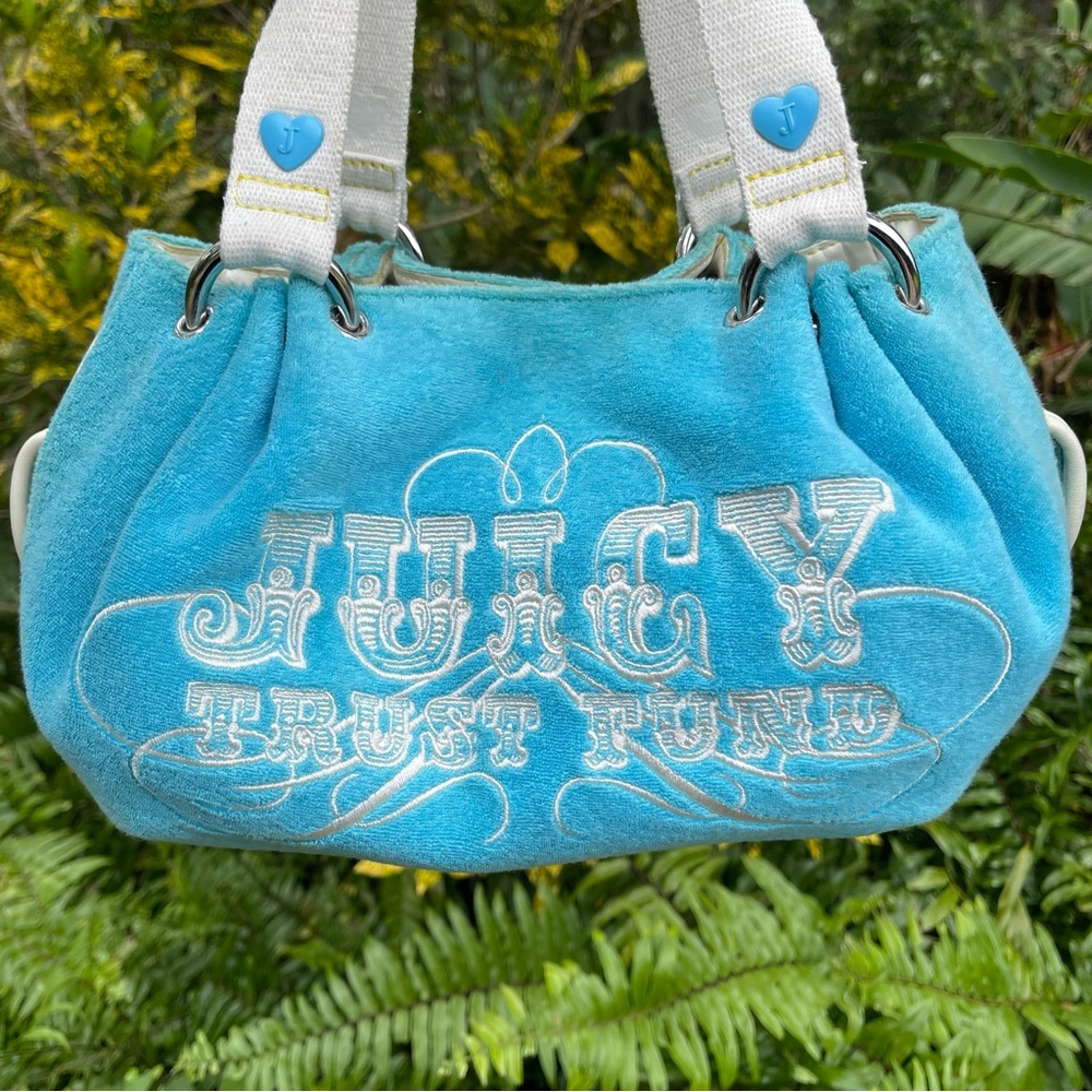 SOLD ELSEWHERE RARE JUICY COUTURE Bag TRUST FUND in blue terrycloth 😻wallet SET